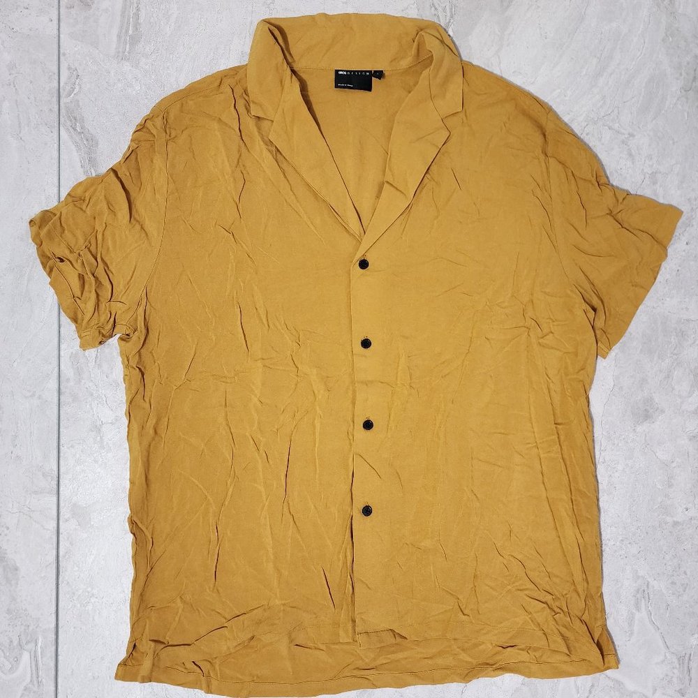 ASOS Design Collared Short Sleeve Button Down Men's Mustard Size Medium New